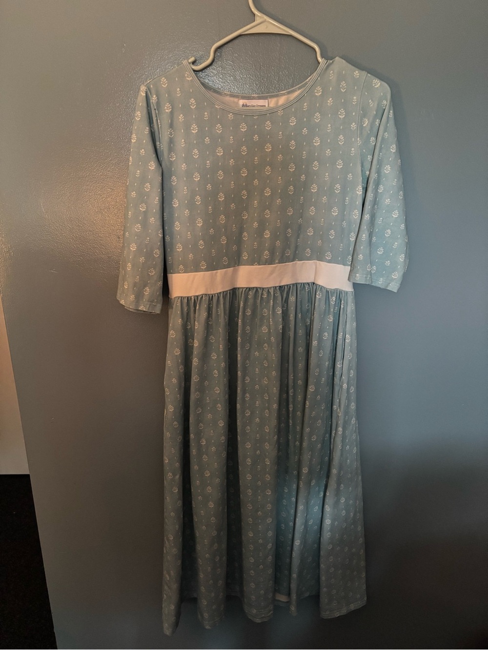 Mary Like Dresses Light Blue Floral Waistband Dress